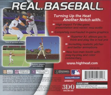 High Heat Major League Baseball 2002 (US) box cover back